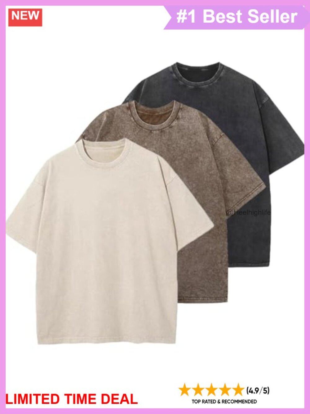 Wrenpies Oversized 100% Cotton Acid Wash Tee Loose Fit Crew Neck